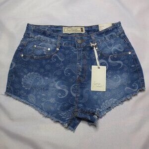 NWT INDIGO SAINTS womens HOT SHORTS denim JEAN blue HIGH-RISE SIZE 28